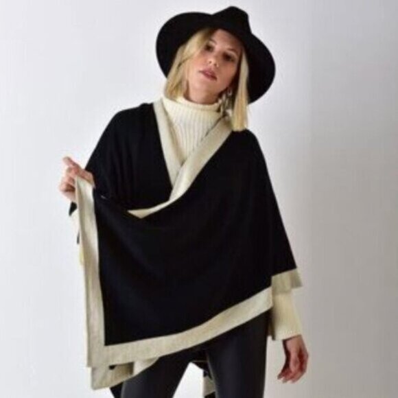 Ike Behar Black Wrap Sweater Poncho - Picture 1 of 11